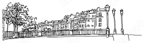 Paris Seine Riverside Promenade with Haussmann Buildings