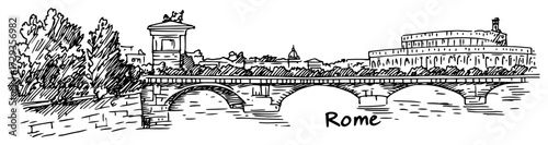 Rome Tiber River with Historic Stone Bridge