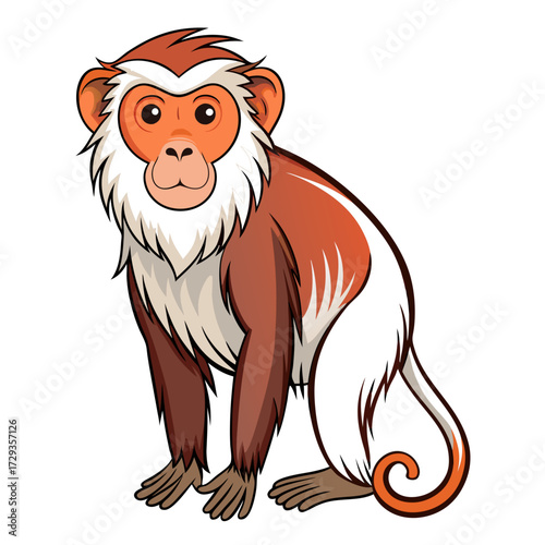 Cartoon Coppery Titi Monkey Sitting and Looking Straight Ahead