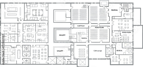 Vector art of architectural blueprint of a building floor plan with rooms and layout