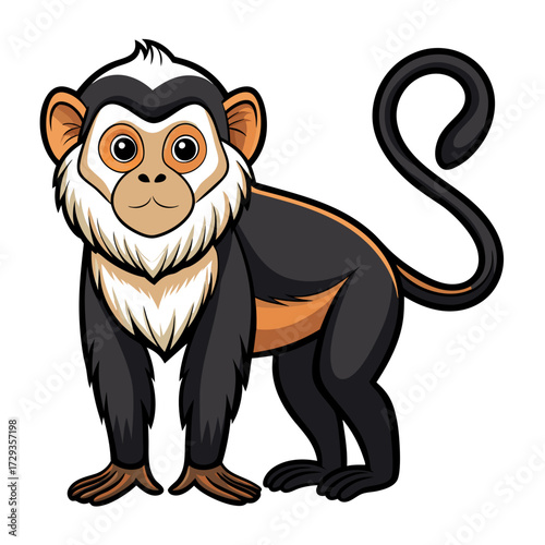 Cartoon Coppery Titi Monkey Isolated on White Background