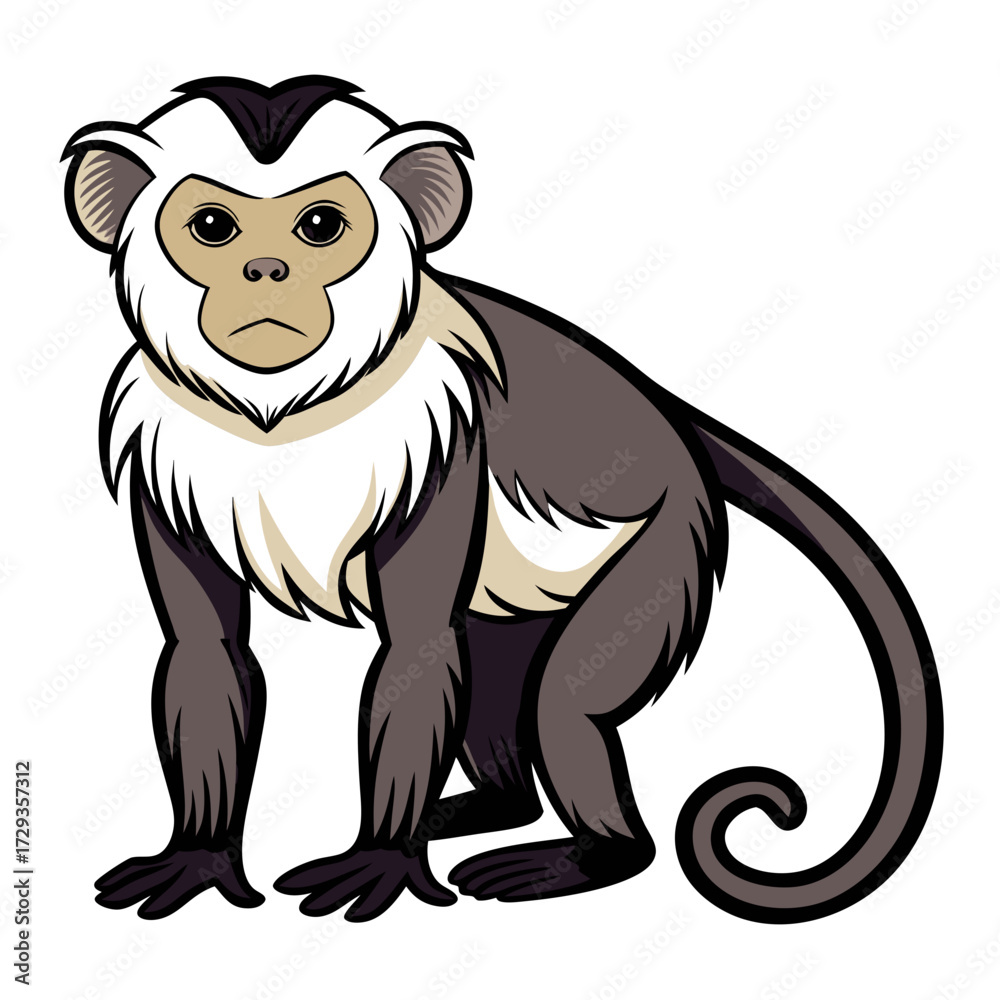 Fototapeta premium Cartoon monkey with a curious expression, sitting attentively