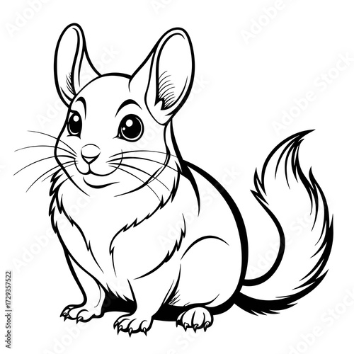Stylized line art illustration of a cartoon chinchilla