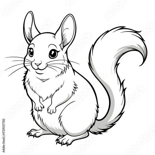 Adorable cartoon chinchilla illustration with detailed line art design