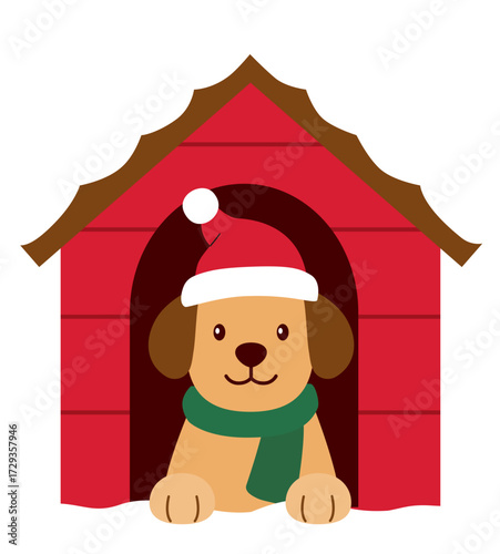 Cute Christmas doghouse and dog flat stock vector illustration.
Dog in Snowy Doghouse.
Illustration of Dog in Christmas Decorated Doghouse.
Transparent background. svg.