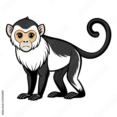 Cute cartoon monkey with a bushy white chest fur