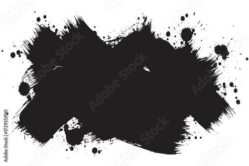 Wide Textured Black Ink Brush Stroke Banner with Splatter Border

