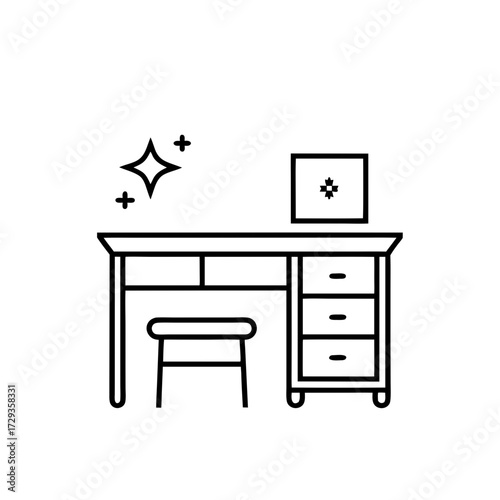 Desk with drawers and a stool