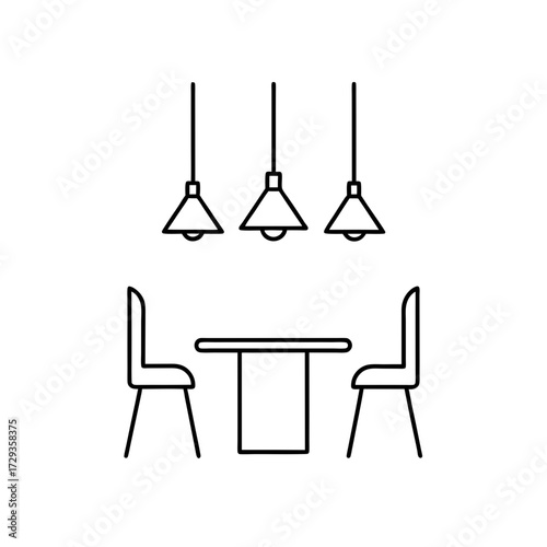 Dining table with three lamps