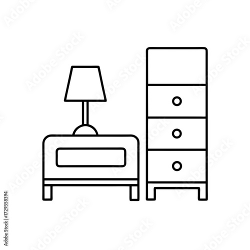 Lamp and dresser line drawing