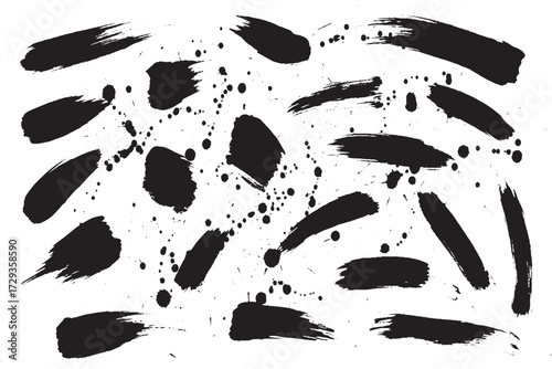 Large Black Ink Paint Stroke and Splatter Vector Collection

