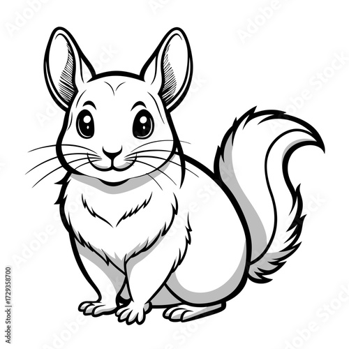 Cartoon chinchilla illustration in black and white outline style