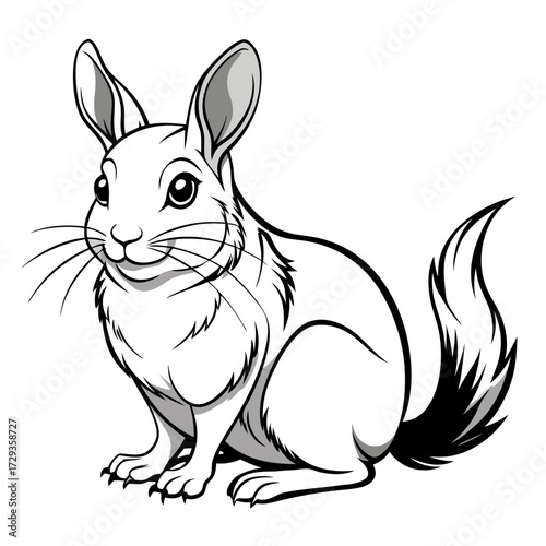 Cartoon Chinchilla Sitting Illustration in Black and White
