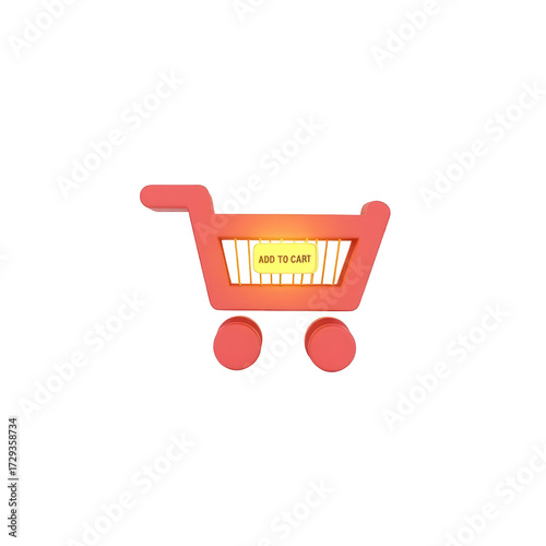Illuminated shopping cart icon showcases an 
