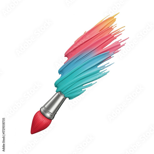 Vibrant, colorful paint brush strokes exhibit vivid hues across a dark backdrop, displaying a creative and artistic concept with a splash of multiple colors, including red, blue, and yellow,...