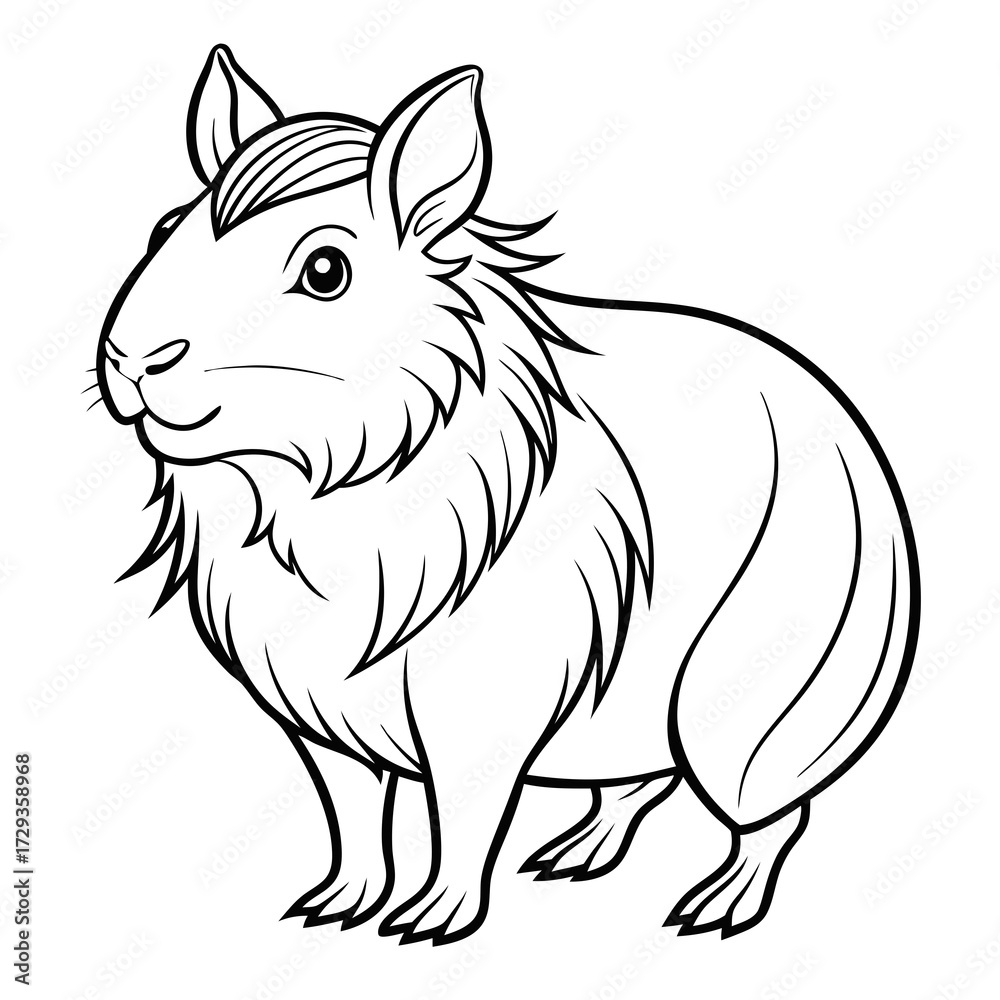 Obraz premium Black and white line art illustration of cute capybara