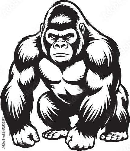 aggressive gorilla vector art bold muscular primate illustration for logo and apparel