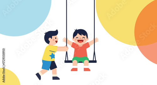 Joyful Toddlers Playing Together on a Swing, Representing Childhood Happiness and Fun