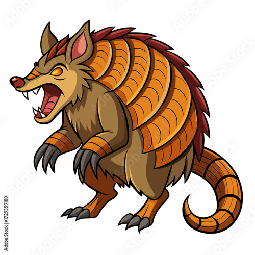 Cartoon Armadillo character snarling with clawed paws and fierce expression