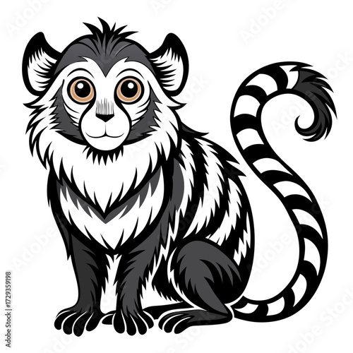 Cute cartoon lemur vector illustration sitting with striped tail