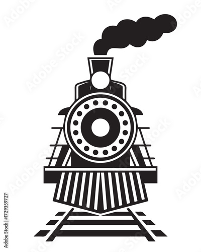 steam locomotive front view vector illustration classic train engine on tracks black and white line art