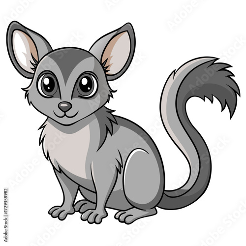 Cute gray chinchilla sitting upright with big eyes cartoon