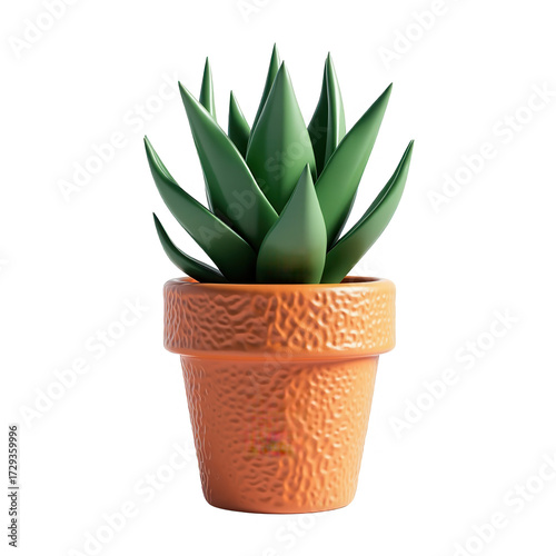 A vibrant, digitally rendered image showcases a potted succulent plant with lush green leaves and a textured orange pot, set against a dark, solid black backdrop.