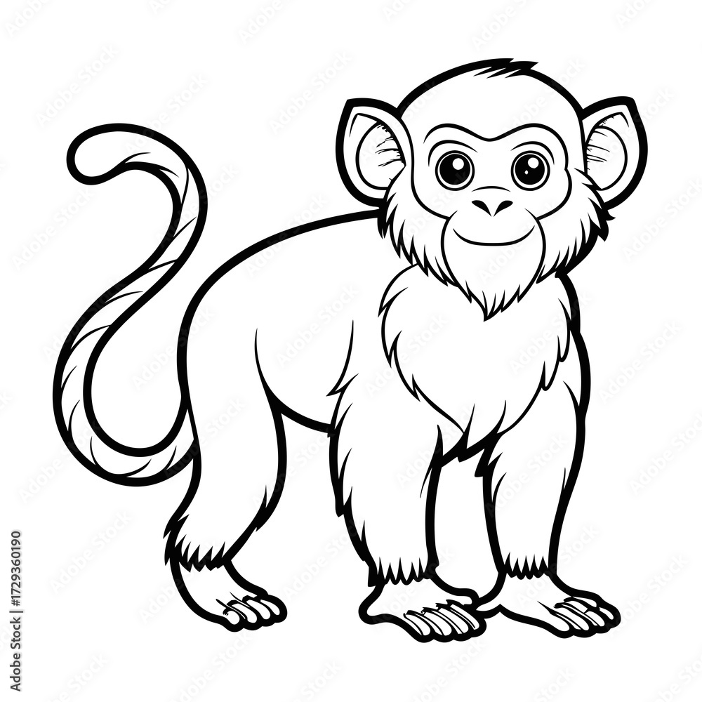 Obraz premium Cute monkey standing illustration in black and white line