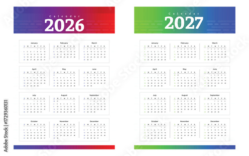 2026 and 2027 Calendars Displaying Monthly Layouts and Dates for Planning and Organization