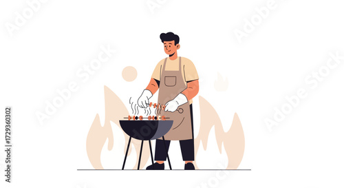 Man Grilling Outdoors: A Lively Illustration Of BBQ And Culinary Enjoyment