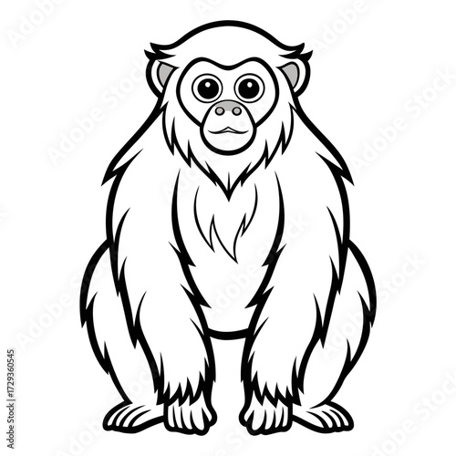Stylized Cartoon Gibbon Sitting Upright with Bold Outline