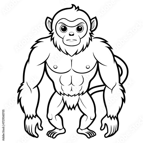Strong monkey cartoon character with muscular physique illustration