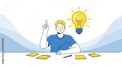 Illustrative image of a man with a bright idea, concept of creativity and innovation