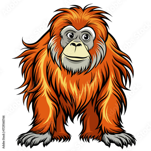 Cartoon Orangutan with orange fur isolated on white background