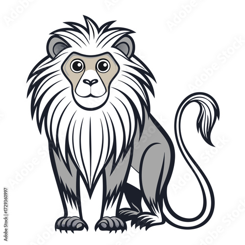 Stylized lion illustration with detailed mane and graceful tail