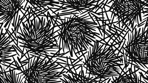 Abstract chaotic black doodle strokes seamless pattern textured art energetic design