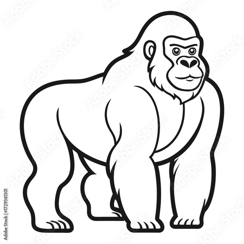 Illustration of a cartoon gorilla in black and white lines