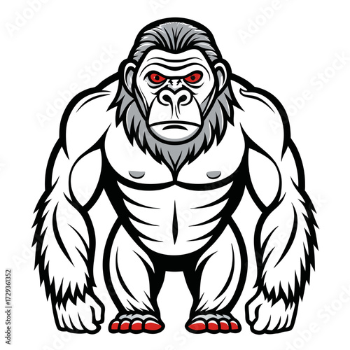 Angry Albino Gorilla Cartoon Mascot with Intense Red Eyes