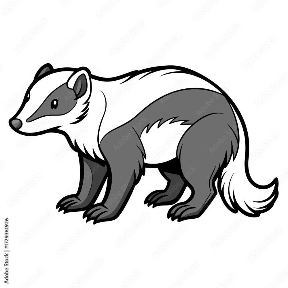 Fototapeta premium Cartoon badger illustration in grayscale with bold outlines