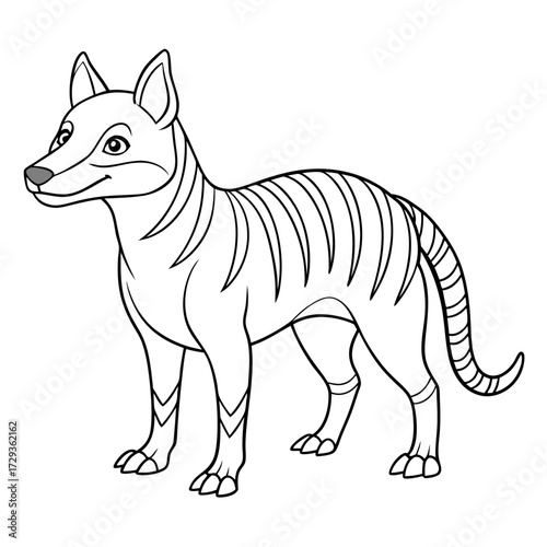 Thylacine line art standing, isolated on a white background