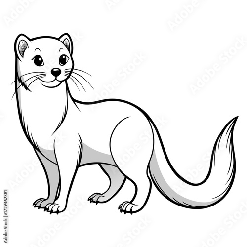 Cartoon Weasel with Winter Coat Illustration - Stock Image