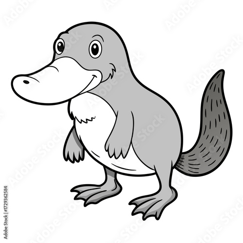 Cartoon platypus stands isolated on white background illustration