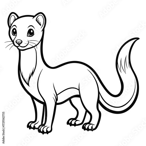Stoat Cartoon Illustration standing isolated, outlined in Black