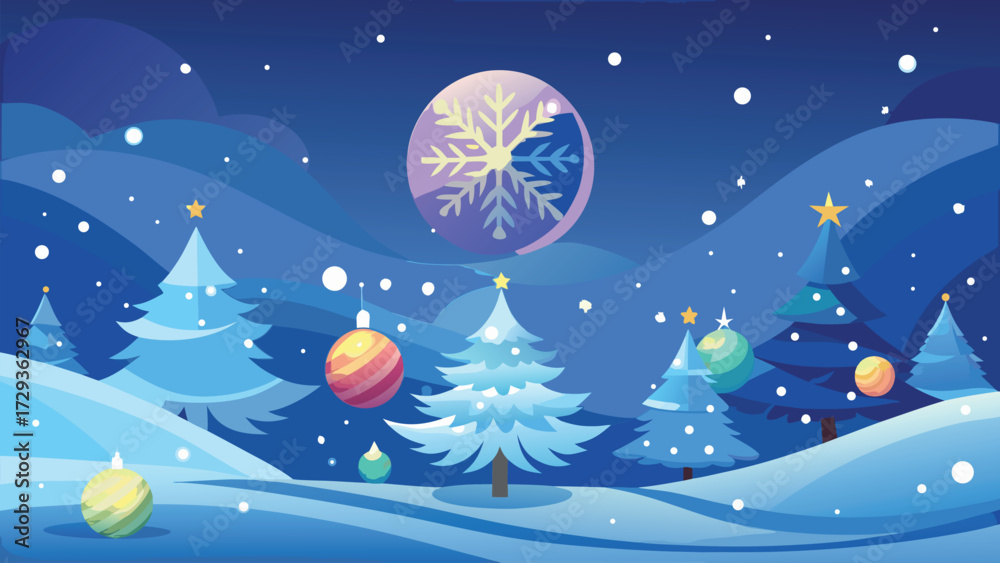 Fototapeta premium Magical snowy christmas eve night scene with glowing trees and full moon