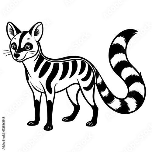 Cute cartoon genet animal illustration in black and white