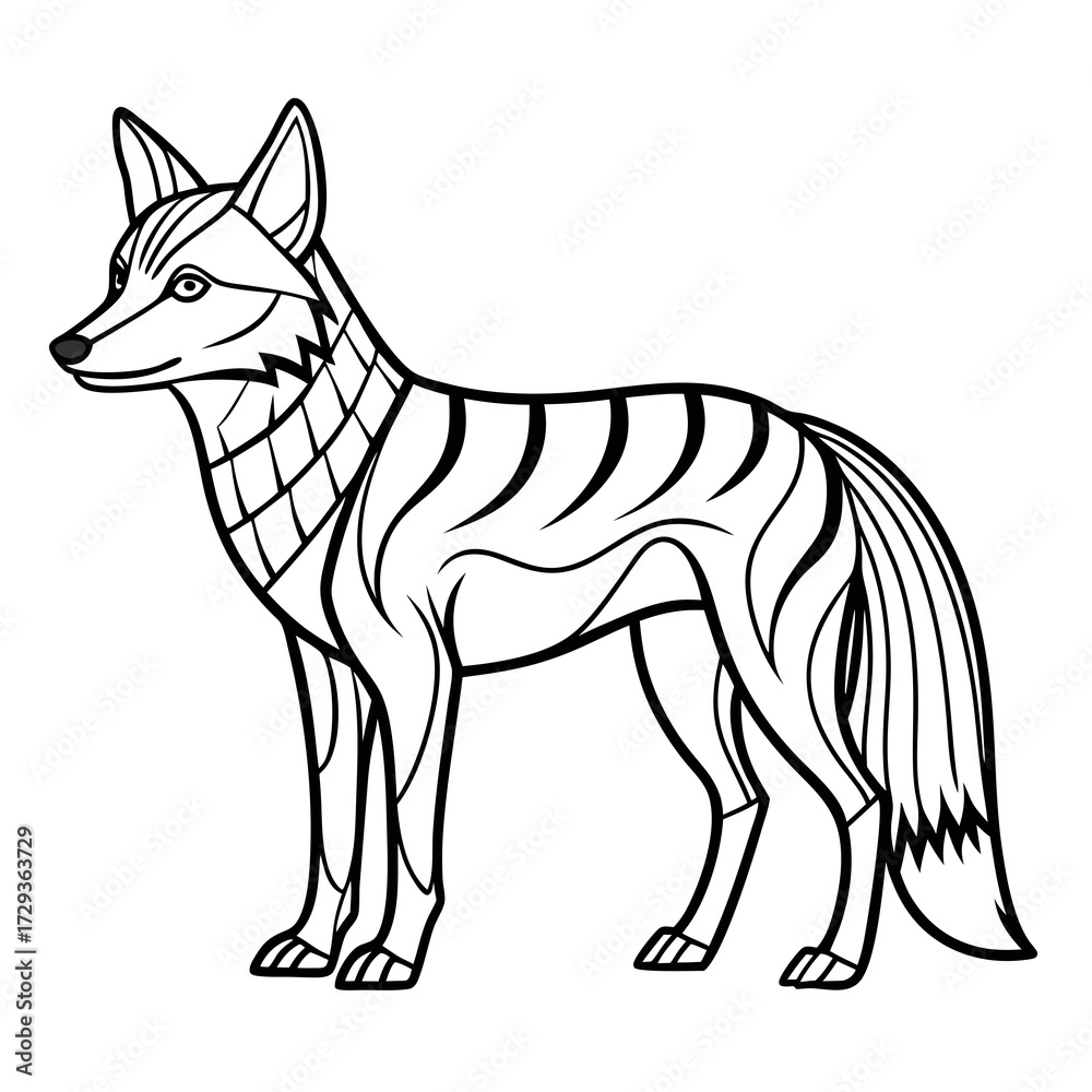 Obraz premium Elegant jackal illustration, detailed line work in monochrome design