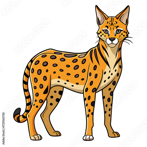 Cartoon serval standing isolated on white background wildlife animal
