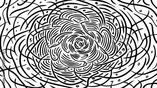 Abstract hand drawn swirls and dots seamless pattern organic black and white doodles
