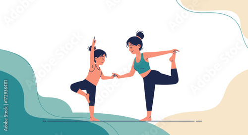 Mother And Daughter Yoga Embrace In Artistic Harmony Exercising Together For Joy