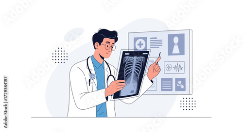 Medical Professional Analyzing X-ray Image, Medical Diagnosis, Health and Wellness Concept